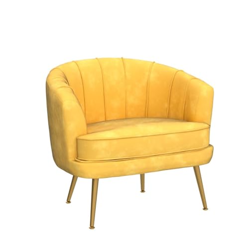 Velvet Accent Chair, Barrel Armchair, Yellow | Velvet Upholstery, Golden Metal Legs, Comfy Barrel Back, Modern Style, Living Room Bedroom Office - color: Yellow, size: 1 Chair