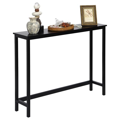 Bamboo Narrow Console Table, 39.4"(L) Wood Small Entryway Table, Accent Slim Hallway Tables, Thin Sofa Side Tables for Hallway, Living Room, Bedroom, Foyer, Black - color: Black