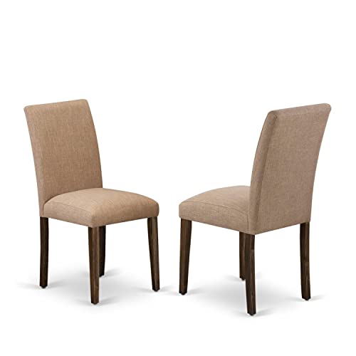 East West Furniture ABP7T47 Abbott Parson Kitchen Chairs - Light Sable Linen Fabric Padded Dining Chairs, Set of 2, Jacobean - color: Abp7t47