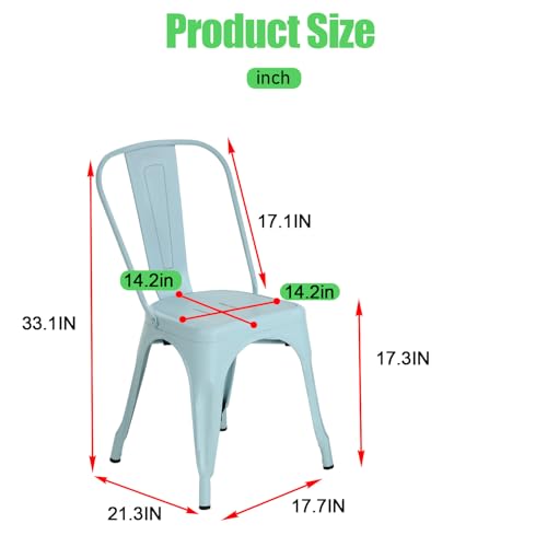 Dopinmin Dining Chairs Set of 4, Blue Metal Armless Stackable Indoor/Outdoor Patio Chairs, 18' Seat Height - color: Blue