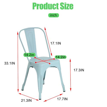Dopinmin Dining Chairs Set of 4, Blue Metal Armless Stackable Indoor/Outdoor Patio Chairs, 18' Seat Height - color: Blue