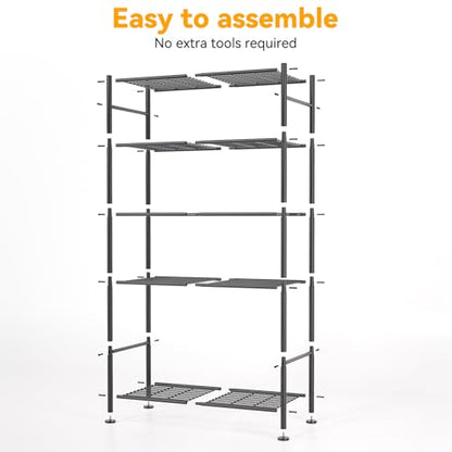 BolDuck 5 Tier Shelf Organizer Rack, Metal Shelving Unit with Adjustable Leveling Feet, Space-Saving Storage Shelves for Garage Closet Laundry Bathroom Kitchen Pantry, 33.07”Wx12.6”Dx72.04”H,Black - size: 5 Tier Shelf