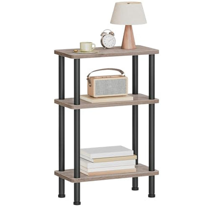 HOOBRO Narrow Side Table, 3-Tier Slim End Table No Tools Needed, Twist-On Assembly, Skinny Nightstand Sofa Storage Shelf for Living Room, Bedroom, Study, Greige and Black BG246BZ01 - color: Greige + Black