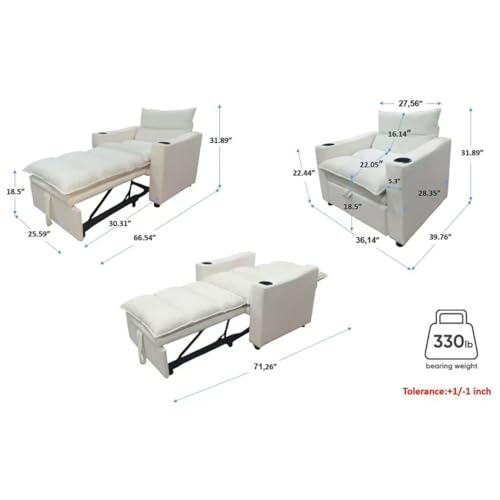 Eafurn 3-in-1 Convertible Sleeper Chair Bed Recliner Daybed w/Adjustable Backrest, Velvet Upholstered Pull Out Reading Chairs Modern Futon w/Cup Holders for Small Spaces Living Room - color: Beige 36.14"