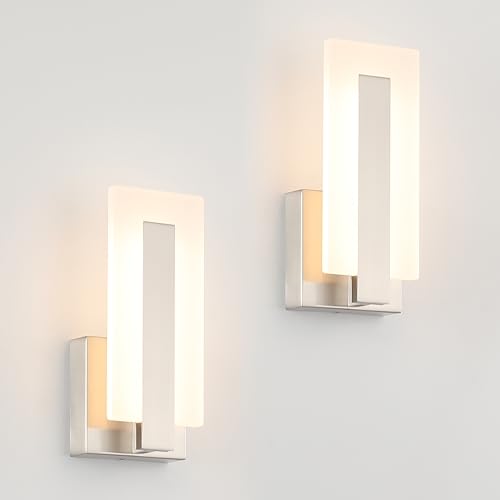 Joosenhouse Modern LED Wall Sconce Set of 2, Hardwired 3000K Warm White Light Wall Lights, 7W Up and Down Wall Mount Light, 9.76 inch Brushed Nickel Indoor Wall Sconce Wall Lighting - color: Nickel -Non Dimmable