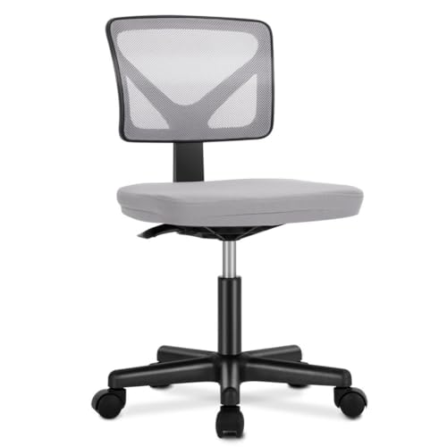 Armless Mesh Office Chair, Ergonomic Low Back Deskchair, Adjustable Rolling Task Computer Swivelchairs for Small Spaces Home Bedroom Study, Gray - color: Grey