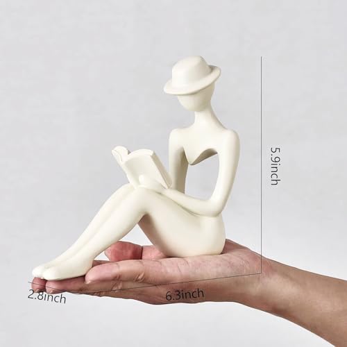 Lady Reading Statue Figurine, Home Decor Female Sculpture Accent for Shelves, Statue Gifts for Wife, Mom and Daughter