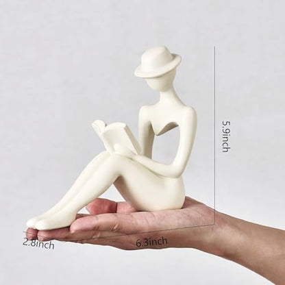 Lady Reading Statue Figurine, Home Decor Female Sculpture Accent for Shelves, Statue Gifts for Wife, Mom and Daughter