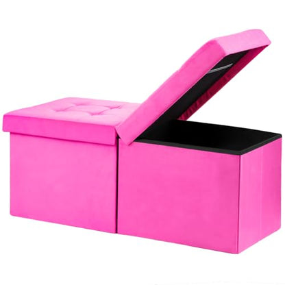 AmasSmile Footrest Ottoman Storage Bench,34" Velvet Folding Chest,Rose Red | Large Ottoman with Storage,Thicker Foam Padded Seat,Livingroom,Dorm,Bedroom,Entryway,Easy to install,34 x 13 x 13in - color: Rose-velvet