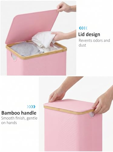 IEGrow Laundry Hamper with Lid,110L Laundry Basket with Mesh Bags,Pink | Dirty Clothes Hamper Basket with Bamboo Handle for Clothes Towels - color: Pink, size: 110L