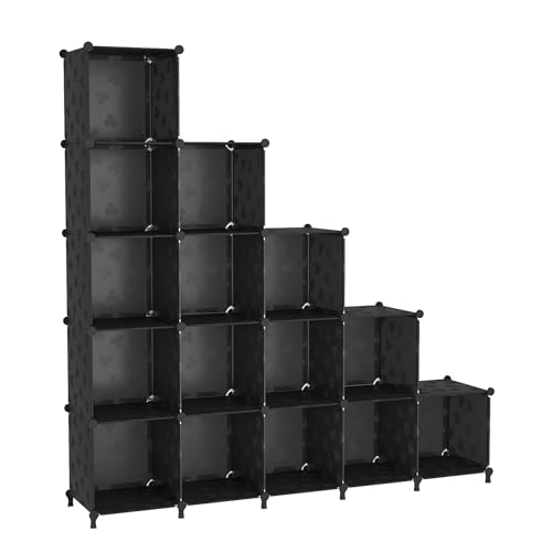 UNKU 16 Cube Storage Organizer,Closet Organizer Storage Shelves,Black | DIY Stackable Bookcase, Clothes Organizer Shelf for Closet, Bedroom, Living Room, Cabinet, Home, Office - color: Black, size: 15cube