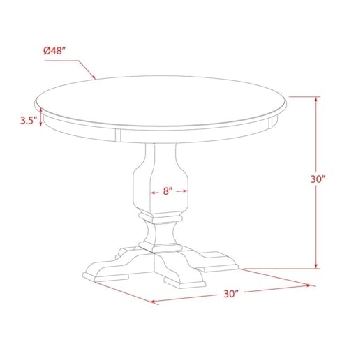 FE3-07-TP Ferris Kitchen Dining Table - a Round Wooden Table Top with Pedestal Base, 48x48 Inch, Distressed Jacobean - color: Distressed Jacobean, size: 48x48 Inch