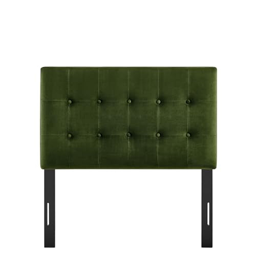 Modway Emily Twin Size Performance Velvet Headboard in Moss Green - Stain-Resistant Velvet Upholstery with Button Tufting and 7 Adjustable Height Positions - color: Moss Green, size: Twin