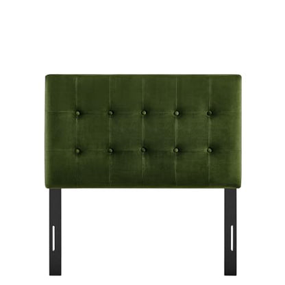 Modway Emily Twin Size Performance Velvet Headboard in Moss Green - Stain-Resistant Velvet Upholstery with Button Tufting and 7 Adjustable Height Positions - color: Moss Green, size: Twin