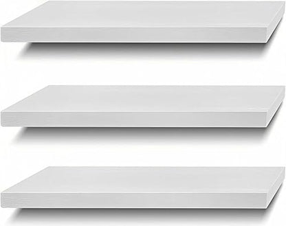 SAUMONIERES Floating Shelves Wall Shelf Solid Wood for Bathroom Bedroom Kitchen Set of 3, White Wall Shelves - color: White, size: 16 Inch-3 shelves
