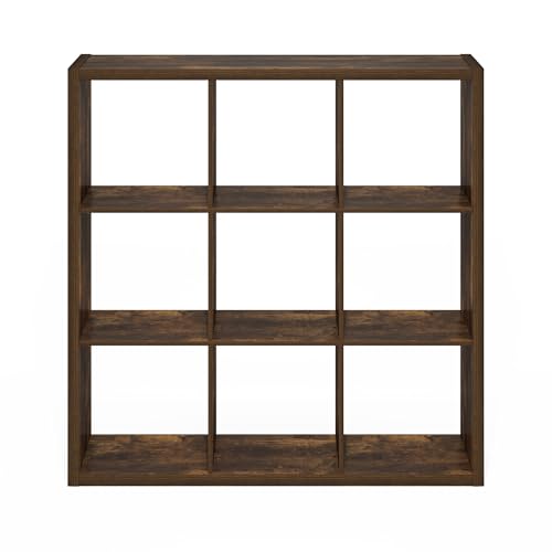 Furinno Cubicle 9-Cube Book Shelf, Extra Thick Frame Bookshelf, Amber Pine | 14.6" x 44" x 44", Reversible Bookcase with Open Back, for Living Room, Bedroom, Home Office - color: Amber Pine, size: 9-Cube