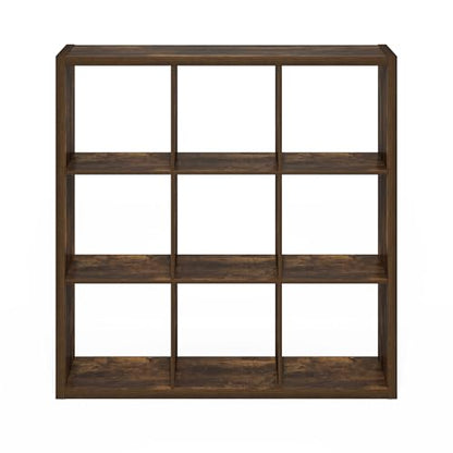Furinno Cubicle 9-Cube Book Shelf, Extra Thick Frame Bookshelf, Amber Pine | 14.6" x 44" x 44", Reversible Bookcase with Open Back, for Living Room, Bedroom, Home Office - color: Amber Pine, size: 9-Cube