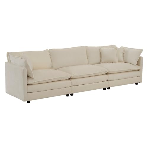 Aoowow Modular Sectional Sofa,112.2 Inch Deep 3-Seater Sofas Comfy Chenille Cloud Sofas and Couches with Pillows for Living Room Apartment（Light Coffee） - color: Light Coffee, size: 3 Seat
