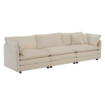 Aoowow Modular Sectional Sofa,112.2 Inch Deep 3-Seater Sofas Comfy Chenille Cloud Sofas and Couches with Pillows for Living Room Apartment（Light Coffee） - color: Light Coffee, size: 3 Seat