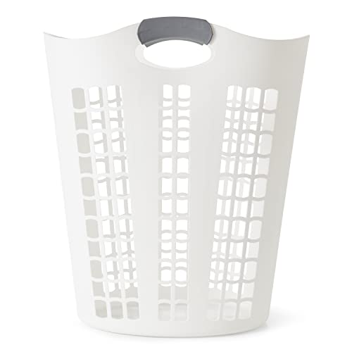 Gracious Living Laundry Basket, Easy Carry Flex Collapsible Hamper, 87.5L | Large Plastic Clothes Storage Organizer for Home, Bathroom, and Bedroom, White - size: 1 Pack