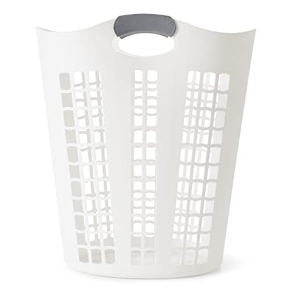 Gracious Living Laundry Basket, Easy Carry Flex Collapsible Hamper, 87.5L | Large Plastic Clothes Storage Organizer for Home, Bathroom, and Bedroom, White - size: 1 Pack