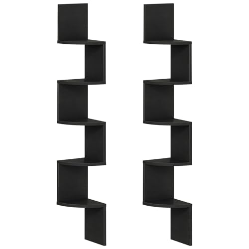 HOOBRO Corner Shelf Wall-Mounted, Set of 2 Floating Corner Shelves for Wall, 5-Tier Corner Bookshelves for Living Room, Bedroom, Bathroom, Home Office, Black BK26BJP201 - color: Black, size: 49.2 Inches
