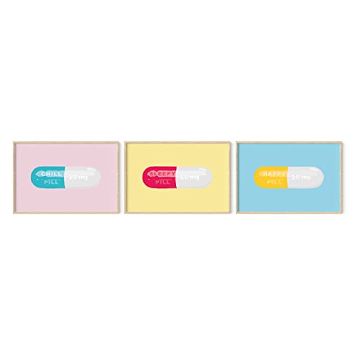 HAUS AND HUES Pop Art, Bedroom Decor Aesthetic, Wall Decor Teen Girls Bedroom Wall Art for Teens, Cute Room Decor for Teen Girls Room Wall Decor (Beige Frame, 24x36) - color: Chill Pills, size: 24"L x 36"W, style: Beige Framed