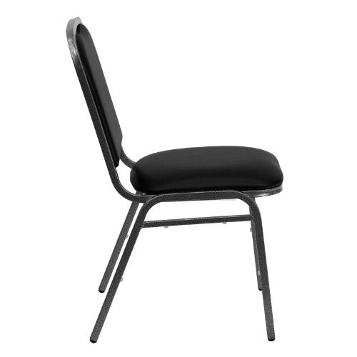 Stacking Banquet Chair in Black Vinyl - Silver Vein Frame