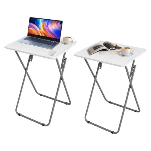 Gocamptoo Portable Folding TV Dinner Tray Table Set of 2 | No Assembly Required TV Dinner Table with Sturdy MDF Top - color: White