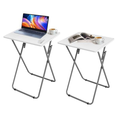 Gocamptoo Portable Folding TV Dinner Tray Table Set of 2 | No Assembly Required TV Dinner Table with Sturdy MDF Top - color: White