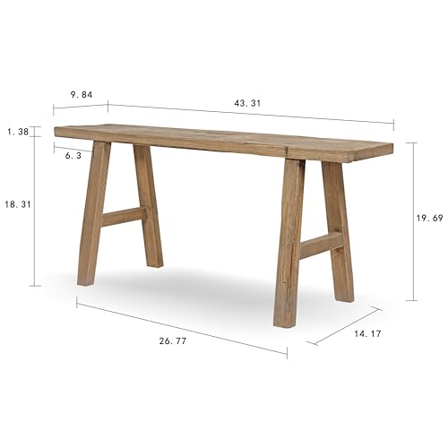 Artissance 43-Inch Elmwood Bench, Natural Wood Rectangular Rustic Bench for Entryway, Hallway, Living Room, and Dining Room - size: 20H x 43W x 10L