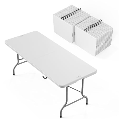 VINGLI 6-Foot Portable Plastic Folding Table,Rectangular HDPE Tabletop Foling Table for Indoor and Outdoor Use with Carrying Handle,White 20 Pack - size: 20 Pack