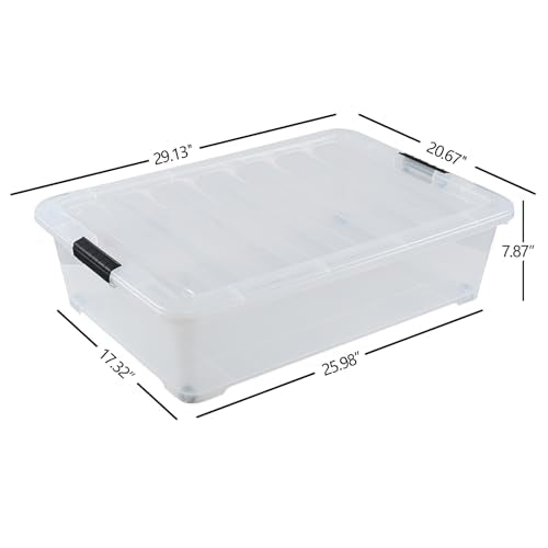 50 Quart Large Stackable Plastic Underbed Storage Bin, 3-Pack | Clear Under Bed Organization Boxes with Wheels and Lids - size: 50 Quart