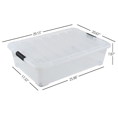 50 Quart Large Stackable Plastic Underbed Storage Bin, 3-Pack | Clear Under Bed Organization Boxes with Wheels and Lids - size: 50 Quart