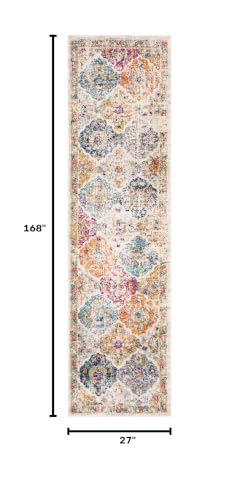 SAFAVIEH Madison Collection Runner Rug - 2'3" x 14', Cream & Multi, Boho Chic Distressed Design, Non-Shedding & Easy Care, Ideal for High Traffic Areas in Living Room, Bedroom (MAD611B) - color: Cream/Multi, size: 2'3" x 14' (Runner)