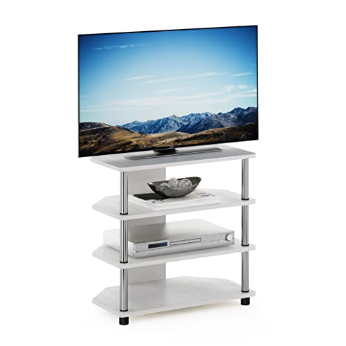 Furinno Econ Easy Assembly 4-Tier Petite Entertainment Center TV Stand for TV up to 25 Inch with Stainless Steel Tubes, White Oak/Chrome - color: White Oak, size: 4-Tier
