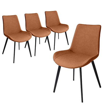 HIPIHOM Dining Chairs Set of 4, Modern Kitchen & Dining Room Chairs, Upholstered Faux Leather Cushion Seat and Sturdy Metal Legs (4 Brown Chairs) - color: Brown Chairs Set of 4
