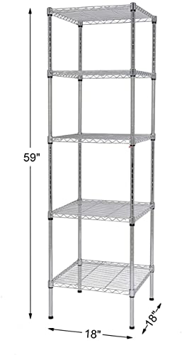 Finnhomy Heavy Duty 5 Tier Wire Shelving Unit, 18x18x59-inches 5 Shelves Storage Rack, Metal Shelving with Thicken Steel Tube, NSF Certified, Chrome - size: 59"H-Chrome