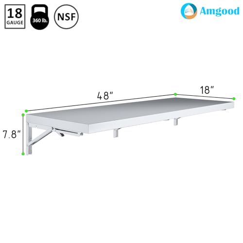 AmGood Stainless Steel Folding Wall Shelf 18 in. x 48 in. | NSF | Concession Stand, Food Truck, Kitchen, Restaurant, Garage, Laundry, Utility Room - size: 48" Long X 18" Deep