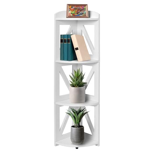 Corner Shelf Stand, Corner Bookshelf, Small Corner Shelves by Natural Wood, Plant Stand, Corner Bookcase for Living Room, Home Office, Bedroom, (White, 4 Tier) - color: White, size: 4 Tier