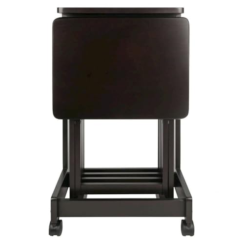 Furnifact Coffee Color Solid Wood TV Tray Set – Folding Snack Tables with Stand for Eating, Serving, and Working Comfortably in Any Living Space