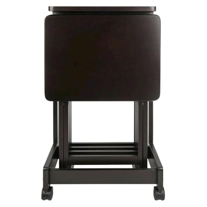 Furnifact Coffee Color Solid Wood TV Tray Set – Folding Snack Tables with Stand for Eating, Serving, and Working Comfortably in Any Living Space