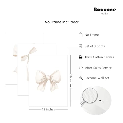 Preppy Bow Wall Art Decor Set of 3 Beige Coquette Wall Art Aesthetic Canvas Posters Trendy Girly Wall Decor Beige Bow Prints Preppy Pictures for Living Room College Apartment 12x16 Inch Unframed - color: Beige Bow Prints, size: 12x16 Inch Unframed