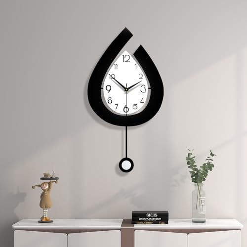 Decorative Wall Clock for Living Room Decor Large Modern Clocks | Pendulum Battery Operated for Bedroom Office Kitchen Home Small Black Silent Analog Wall Clock Non Ticking 11.8*22.4 Inch - size: 12*22 inch