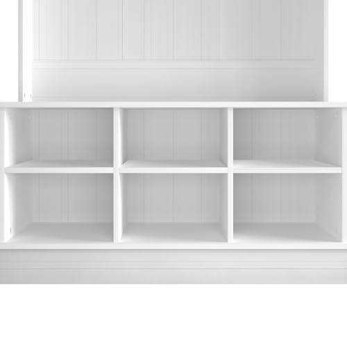 Entryway Hall Tree with Bench and 6 Storage Cubbies, White - color: White