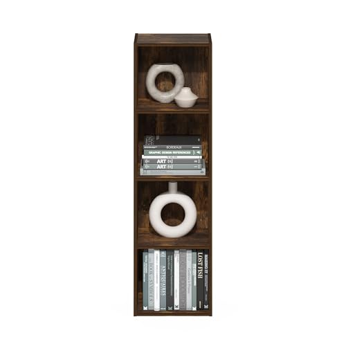 Furinno PASIR Book Shelf, 4-Tier Modern Bookshelf, Open Shelves Bookcase 9 x 12 x 42, Easy Assembly, for Living Room, Bedroom, Home Office, Amber Pine - color: Amber Pine, size: 4-Tier Cube