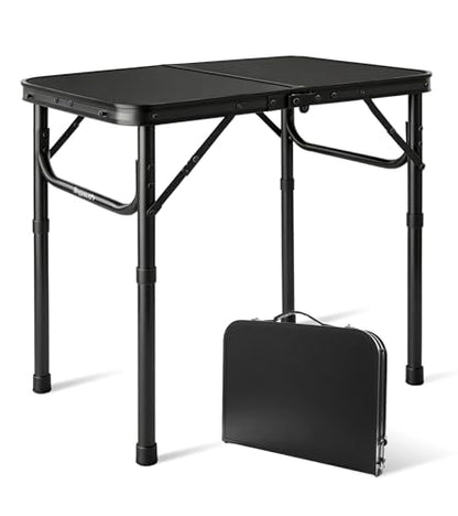 Folding Camping Table, Black Aluminum Frame,3-Position Adjustable Height,Lightweight Carry Handle, Portable for Travel, Camping Outdoor Use, 2 Ft x 1.5 Ft(Small), Black - size: 2 ft × 1.3 ft × 1.78 ft H, No Umbrella Hole