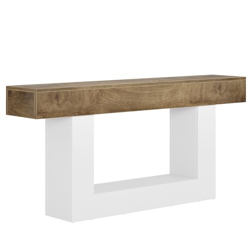 Tribesigns 63" Console Table, Farmhouse 2-Tier Entryway Table with U-Shaped Base, Narrow Long Wood Sofa Table Behind Couch Table for Living Room, Hallway, Foyer, Light Brown & White - color: Light Brown & White