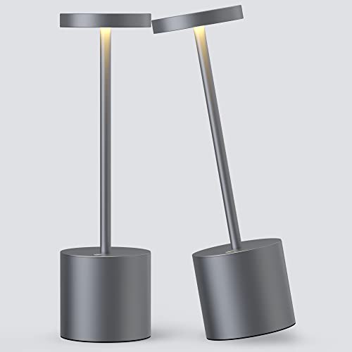 2Pack Cordless Table Lamp, Rechargeable LED Battery 5000mAh Metal USB Portable Powered Desk Lamp, 3 Levels Brightness Light for Restaurants Outdoor (2pack 10.25in Grey) | Battery 5000mAh Metal USB Portable Powered Desk Lamp, 3 Levels Brightness Light for