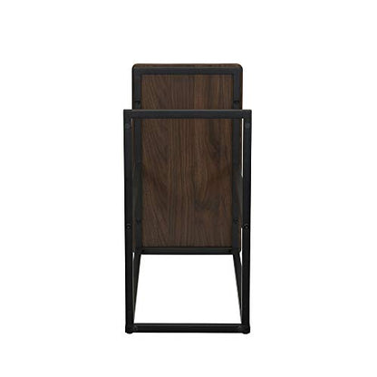 Household Essentials Jamestown C-Shaped for Accessiblity Side End Table Mid Century Walnut Wood Grain and Black Metal - color: Walnut